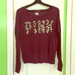 VS PINK Leopard Print Sequin Long-Sleeve Shirt
